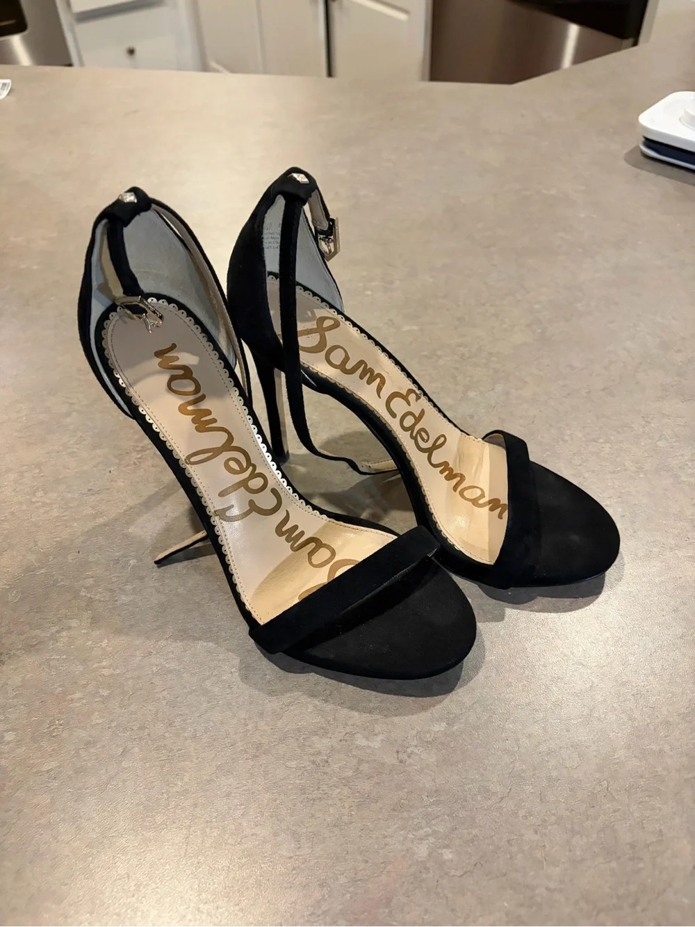 Sam Edelman Black Suede Open-Toe Ankle-Strap Heels